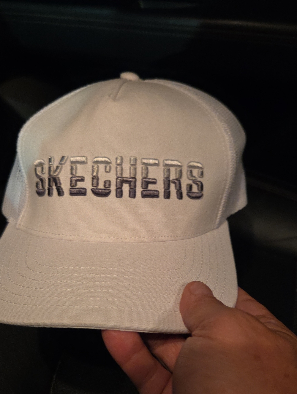 Skechers White and Silver Mesh Logo Trucker Hat
